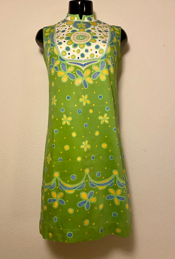 60s VERA NEUMANN Print Dress MOD Green Cotton Print Dress | Etsy