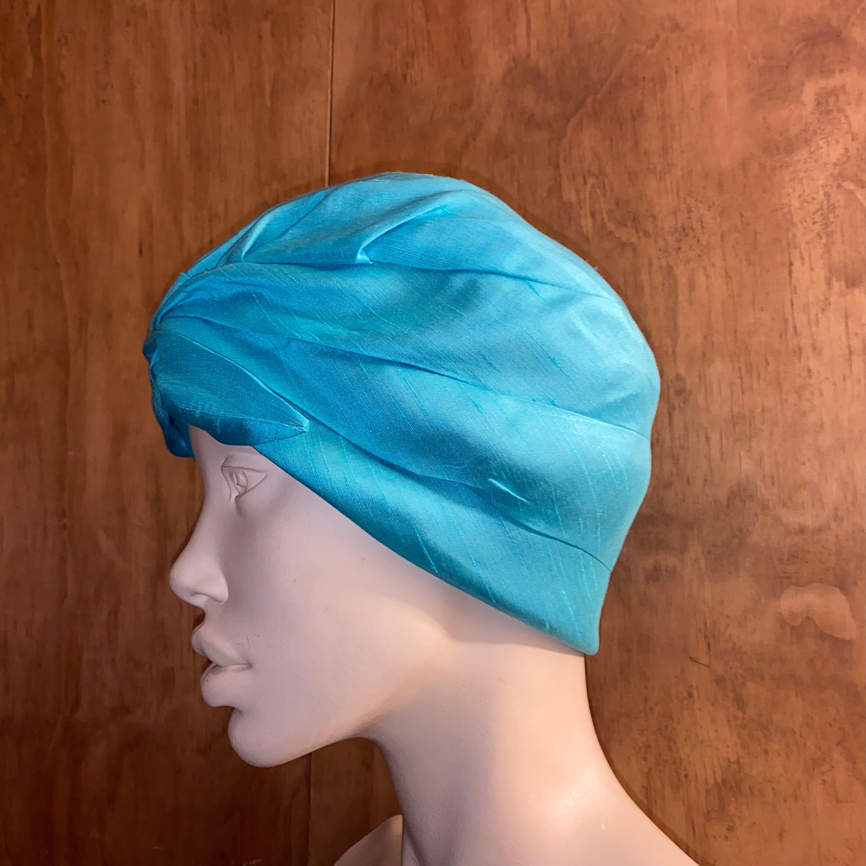 1920s Turban Flapper Blue Silk Gatsby 