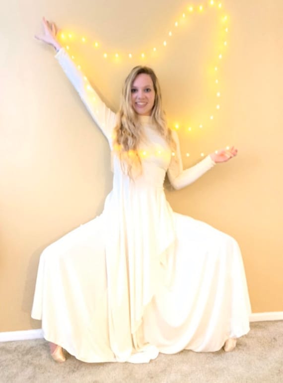 60s Long White MOD Jersey Dress, Long Sleeve All … - image 10