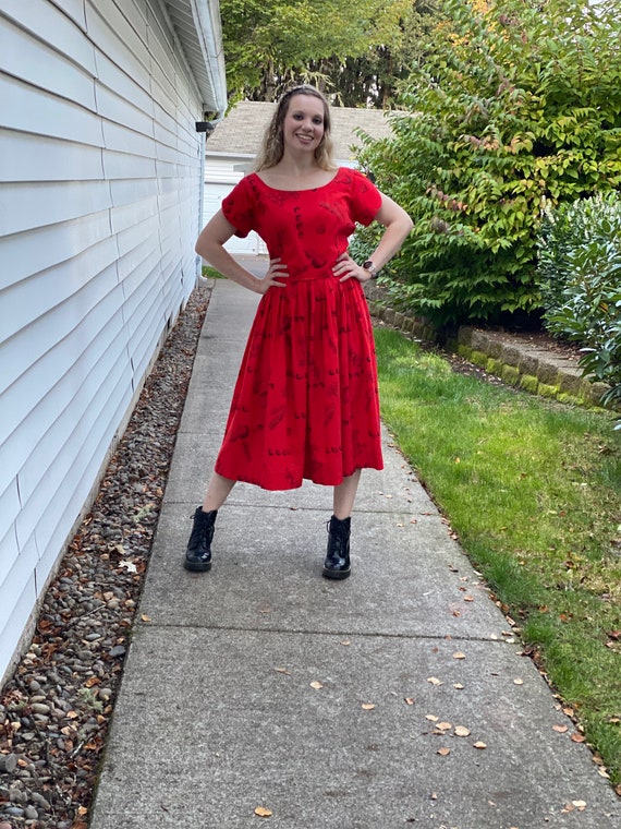 50s Hawaiian Dress, RICHARDS Sportswear Red Print