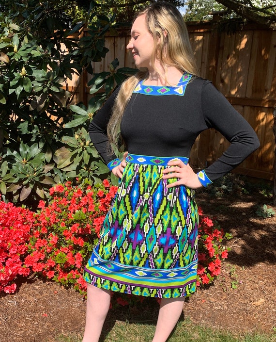 60s MR DINO Print Dress, Geo Print Colorful Mr Di… - image 2