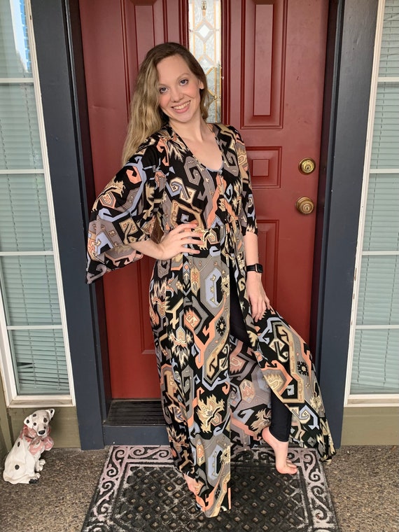 Mid Century Dramatic Lounge Robe Dress in a Pucci… - image 1