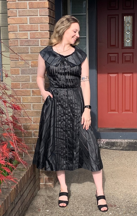50s PAUL SACHS New Look Black Silk Dress - Stunnin