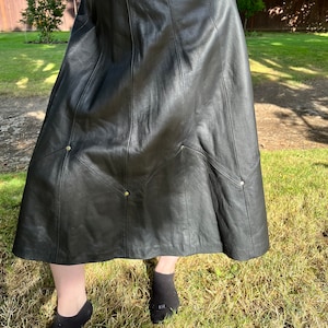 Retro 80s Black Leather MIDI Skirt, A-Line Black Leather Skirt 1980s image 3