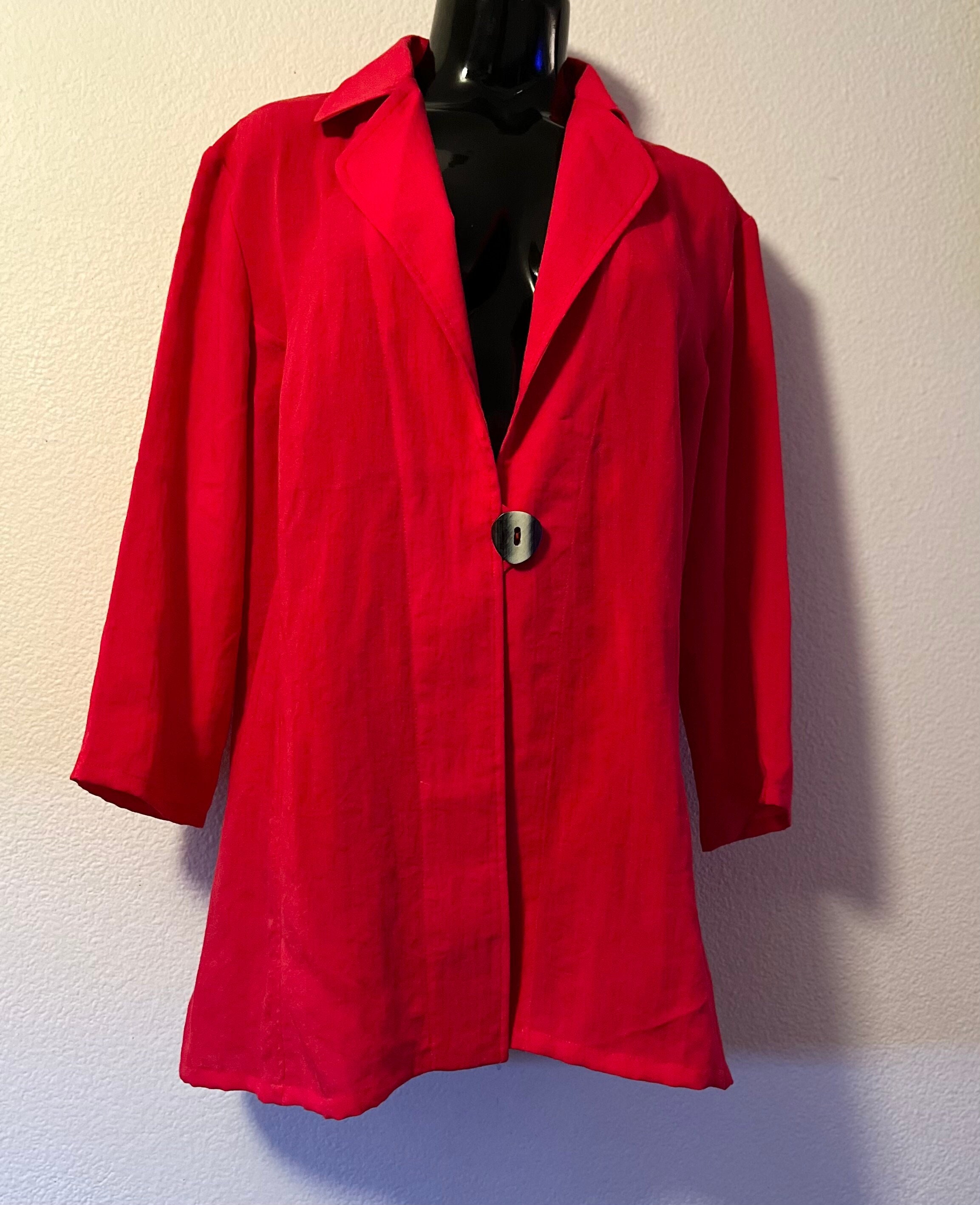 Red Linen Long Jacket by FRIDAZE One Button Artsy Size XL Etsy Ireland