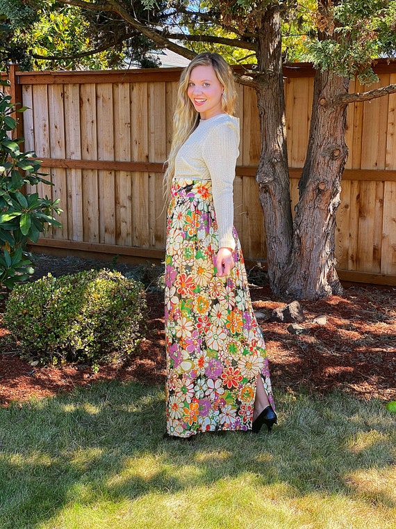 60s Gold Lurex Dress,Metallic Flower Print MOD Swe