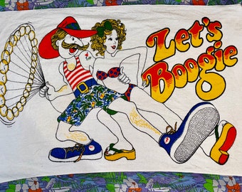 True vintage 1970s Beach Towel,Groovy Disco LETS BOOGIE! Large Towel