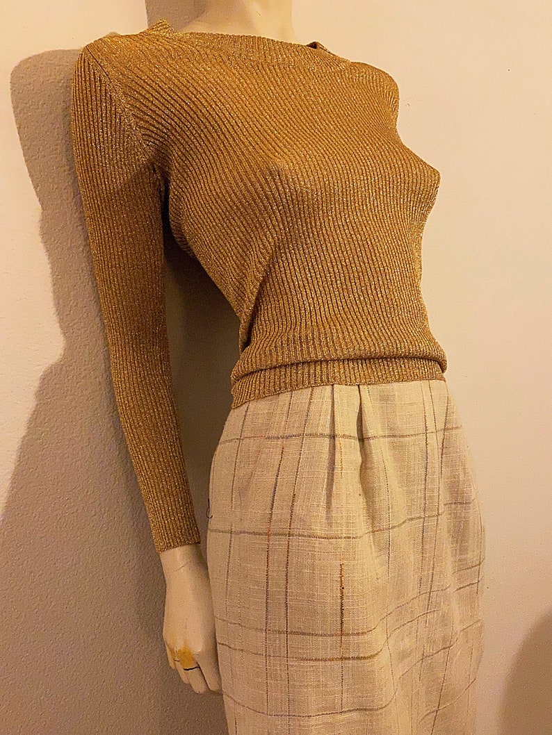 80s CHRISTIAN DIOR Separates Linen Pencil Skirt, Cream Linen Tweed size 6 in Excellent Condition and Pockets image 3