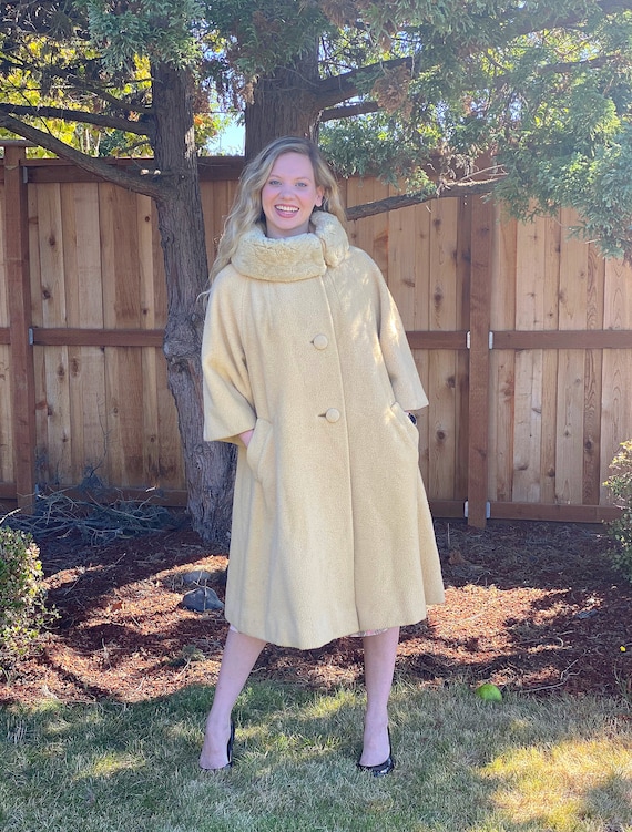 60s LILLI ANN Swing Coat, Cream wool Coat, Lilli A