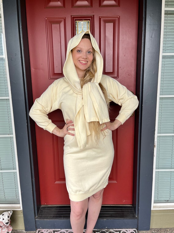80s ESPIRT SPORT Hooded Sweater Dress, Pale Yello… - image 7