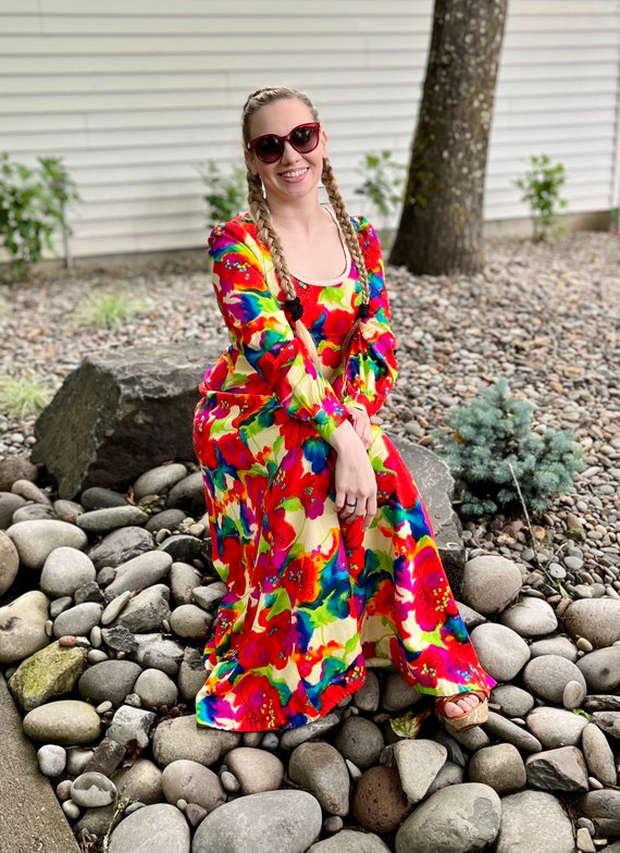 70s Rainbow Color Amazing Maxi Dress, OOAK Psyche… - image 2