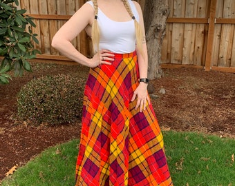 Orange and clearance yellow plaid skirt