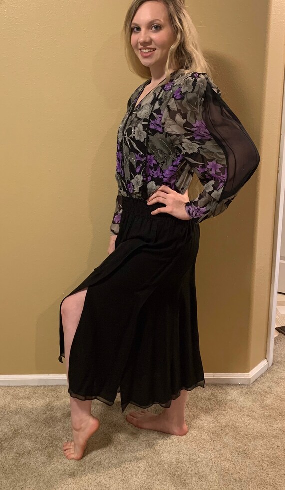 80s DIANE FREIS Original Silk Beaded Floral Dress,