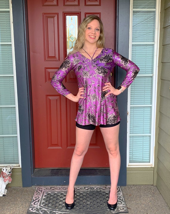 60s MOD Blouse Tunic by QUEENS WAY Purple Mod Prin