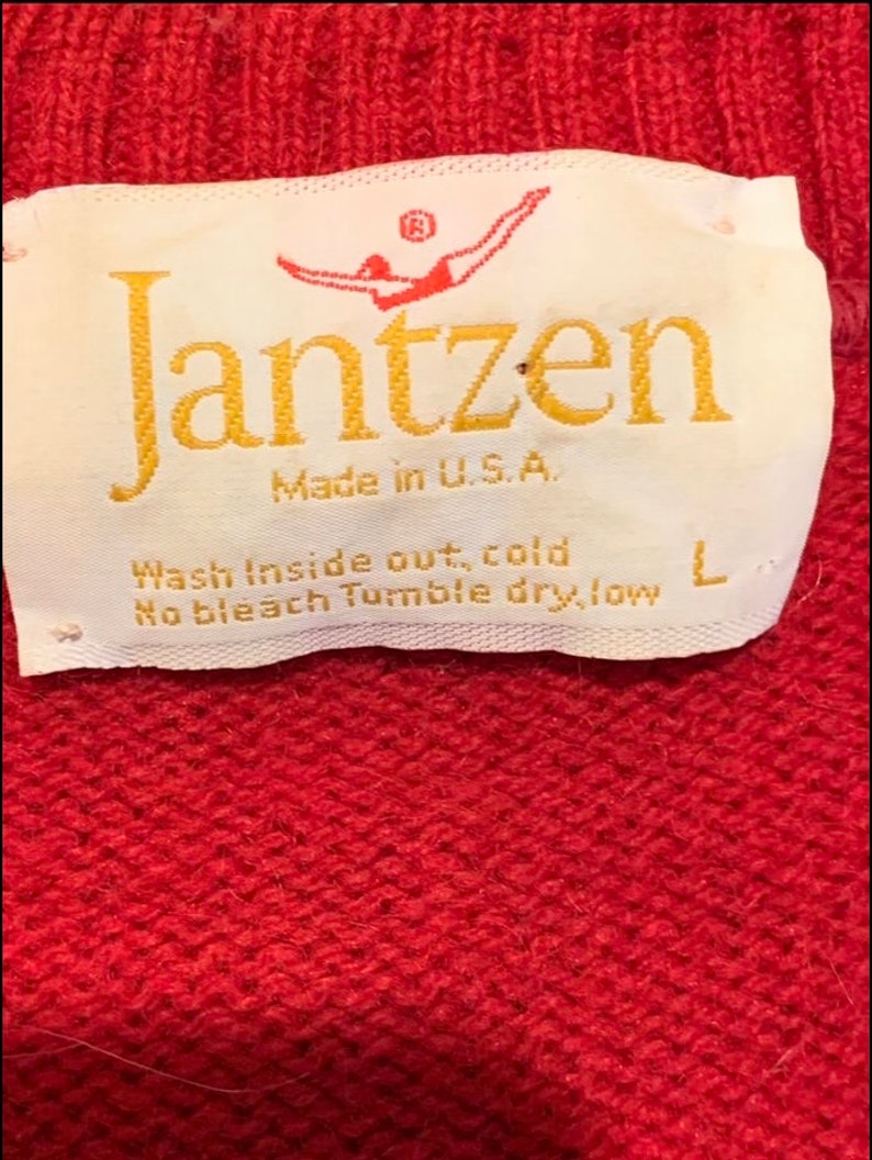 1960s JANTZEN Red Wool Blend Mens Sweater size L image 8