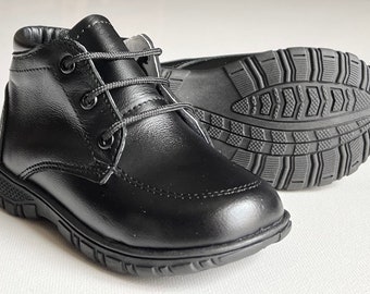 Boys Cute shoes |100% Leather |Lovely shoes |Toddler|Little kid|Big boys| Boy boots|Comfortable shoes|Boy black shoes｜Hook and Loop