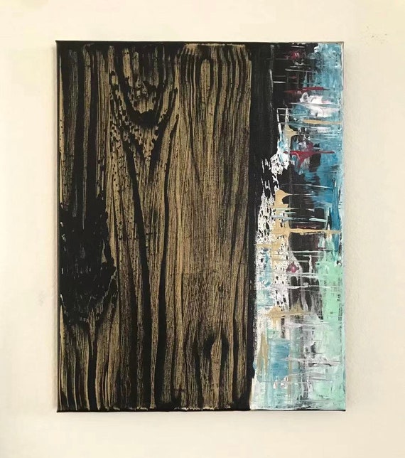 Wood Texture Painting Original Art Painting on Canvas Etsy