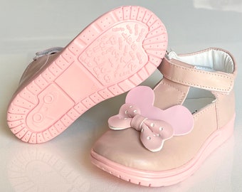 Beautiful Baby Girl Cute Pink Bow Shoes|Leather and handmade |Comfortable |Lovely Baby Pink |Toddler|Little girl |