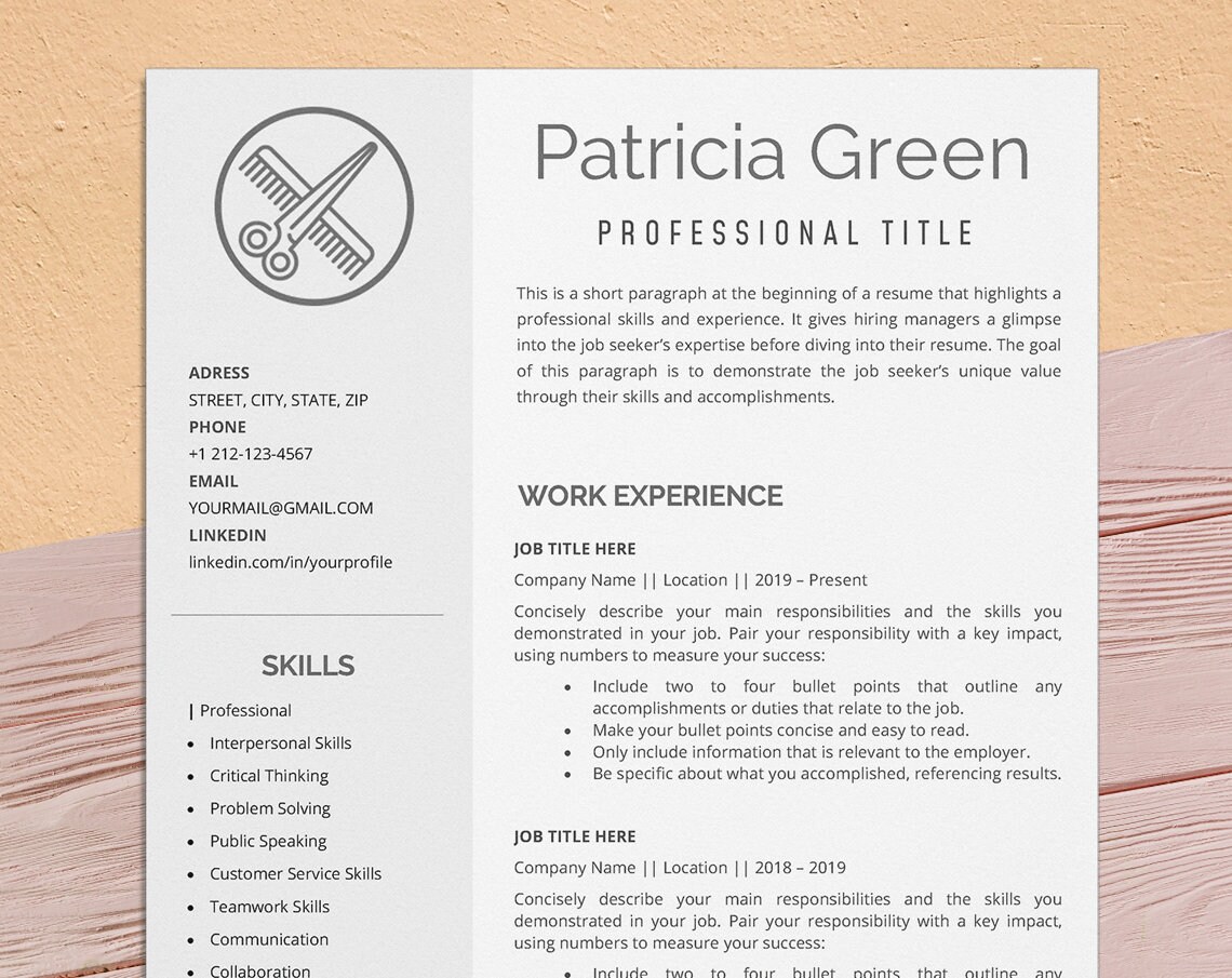 Professional Hairstylist Resume Template for Word Hairdresser Etsy