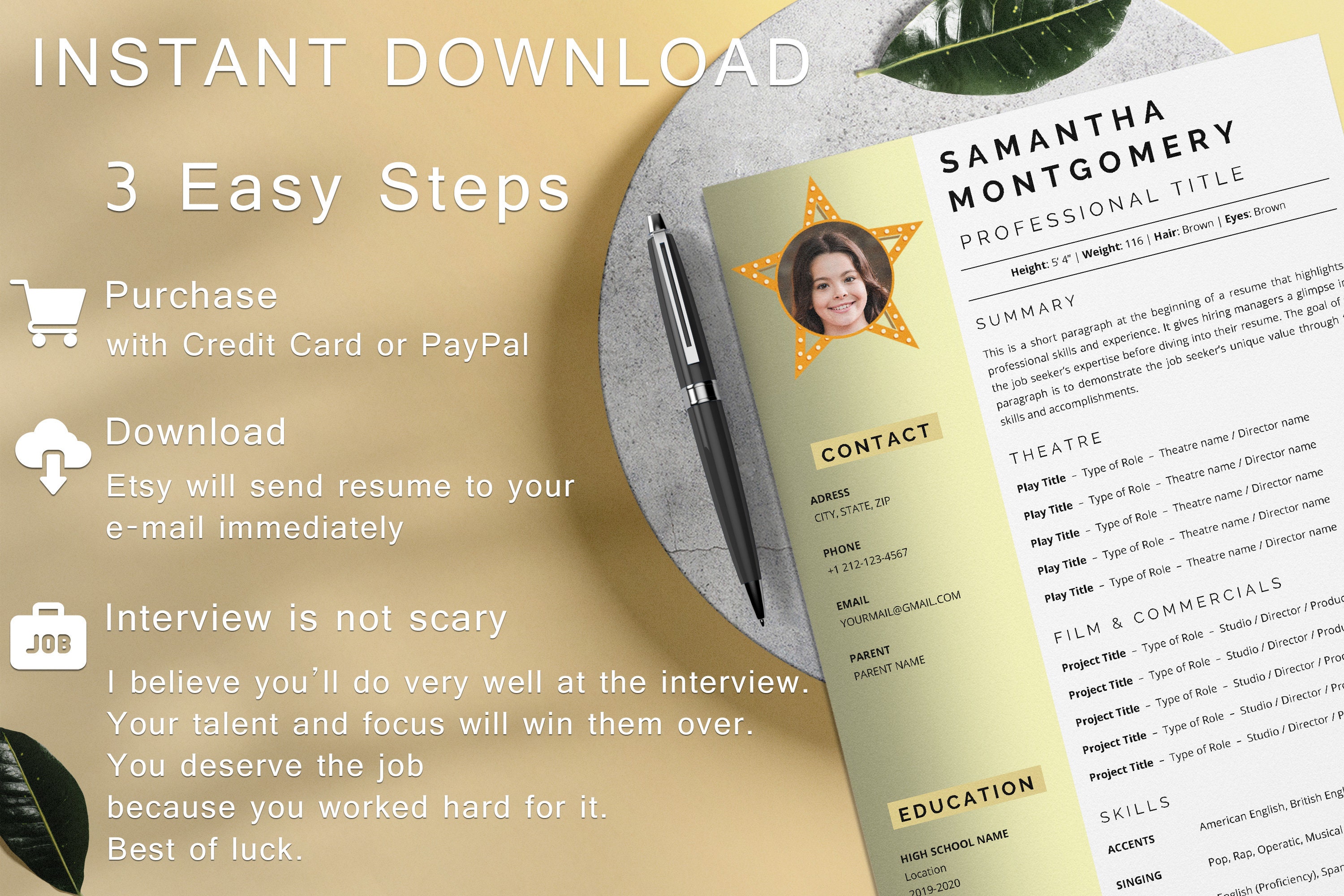 Child Actor Resume Template With Photo for Word Actor & Etsy