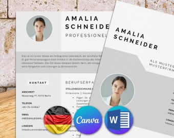 Tabellarischer Lebenslauf Vorlage mit Bild für Word und Canva: Komplette Bewerbung Vorlage auf Deutsch modern und kreativ erstellen