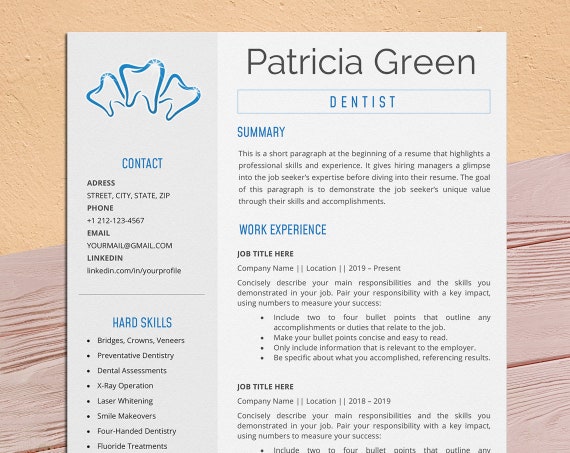 Registered Dental Assistant Resume Template for Word Dentist | Etsy
