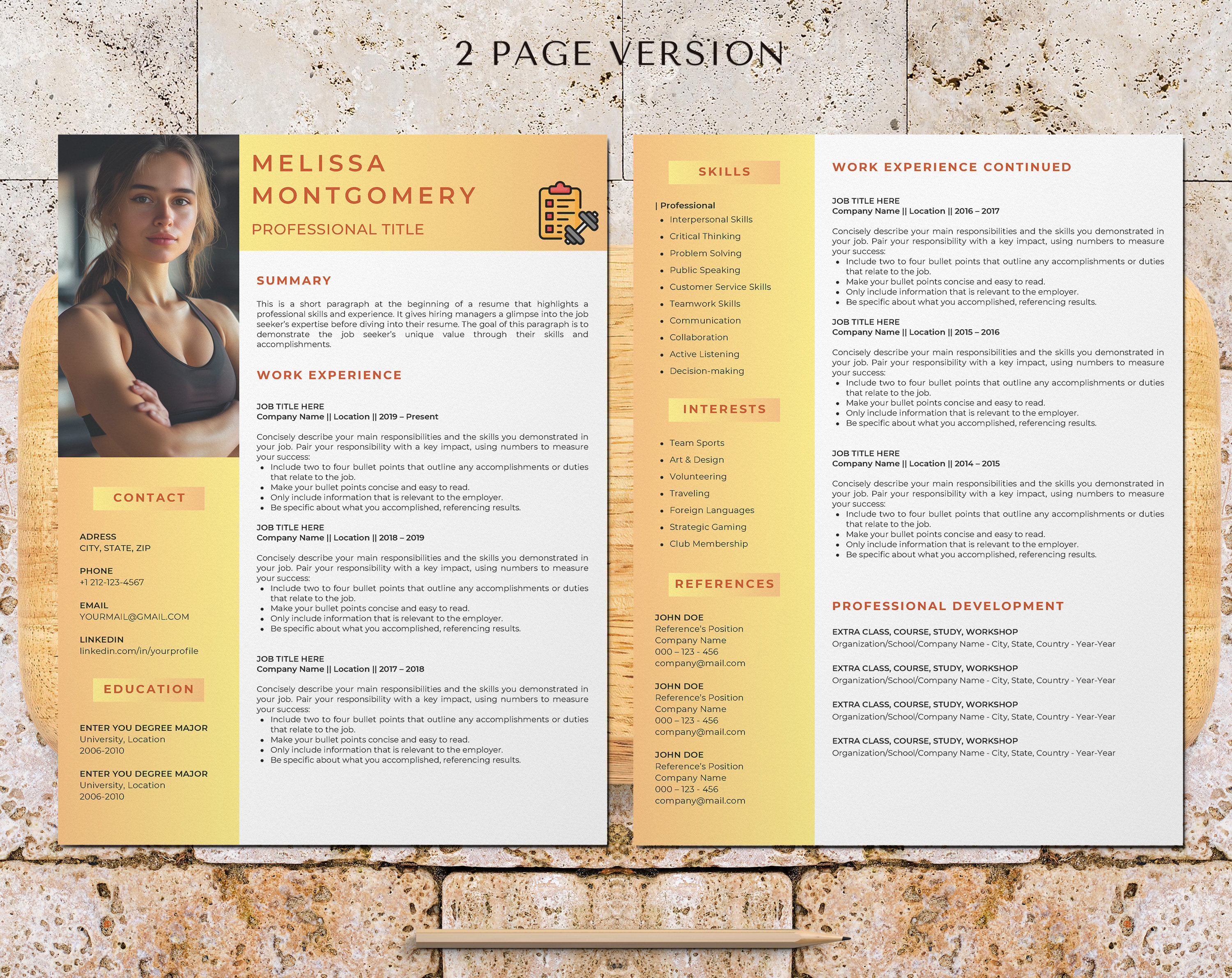 Canva fitness instructor resume template