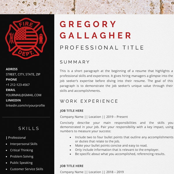 Fire Chief Resume Template Etsy Fire Chief Resume Template Etsy