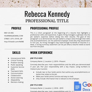 Federal government resume template for Google Docs, Military resume, USA jobs resume, Harvard & Yale resume, two column, single page image 1