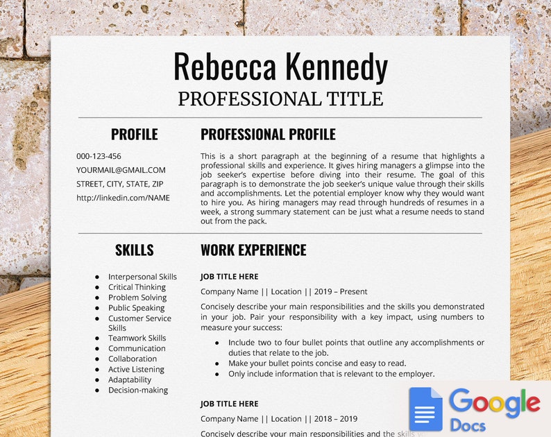 Federal government resume template for Google Docs, Military resume, USA jobs resume, Harvard & Yale resume, two column, single page image 1