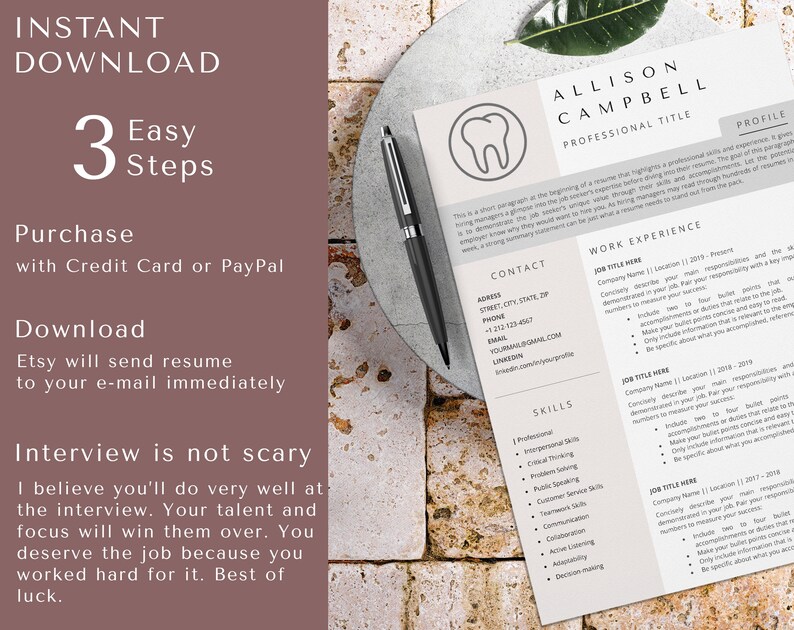 Senior Dentist Resume Template for Word, Dental Assistant, Dental