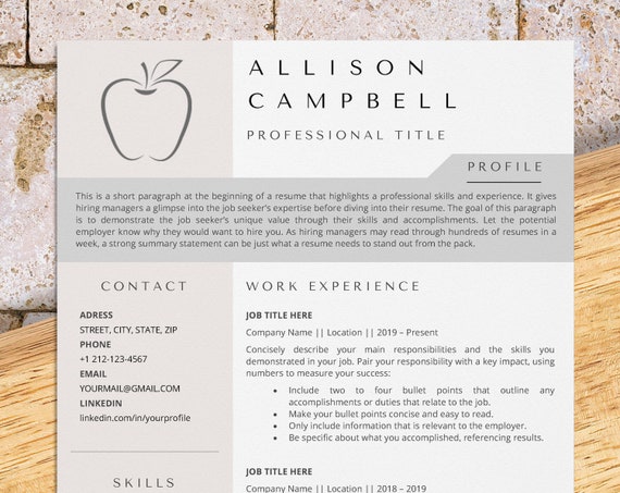 Elementary school teacher resume & cover letter template for MS Word, Preschool Teacher CV Template, Instant Download, Letter or A4 size