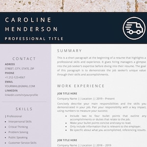 Plantilla de currículum de conductor de camión para Word, conductor de montacargas, conductor de autobús, conductor de autobús escolar, despachador de camiones, gerente de entrega, carta de presentación