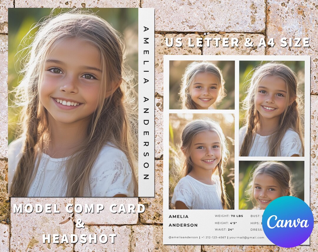 Kids Model Comp Card for Canva: Design a Zed Child Talent Composite ...