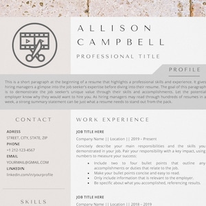 May include: A resume template with a professional design. The template includes sections for contact information, work experience, skills, and a profile section. The template is designed to help job seekers create a professional and effective resume.