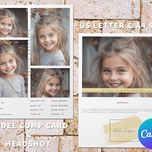 Child comp card for Canva: modeling agency zed card, editable model portfolio, kids talent composite card, modeling z-card