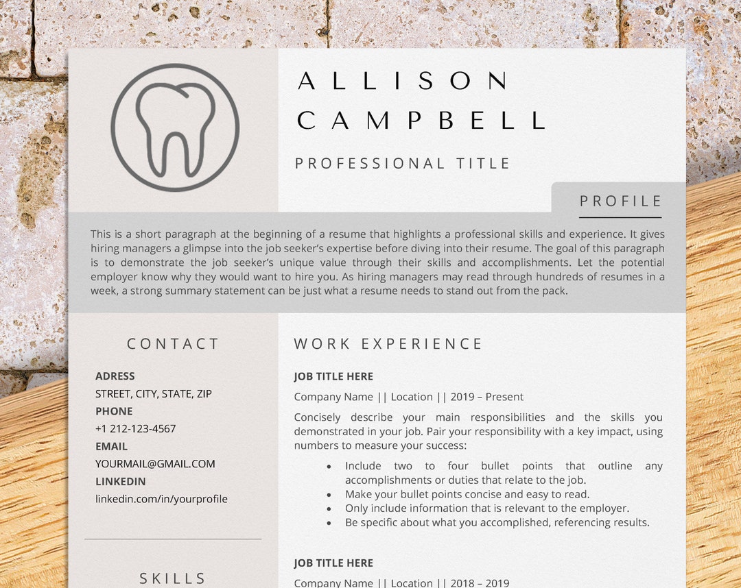 Senior Dentist Resume Template for Word, Dental Assistant, Dental