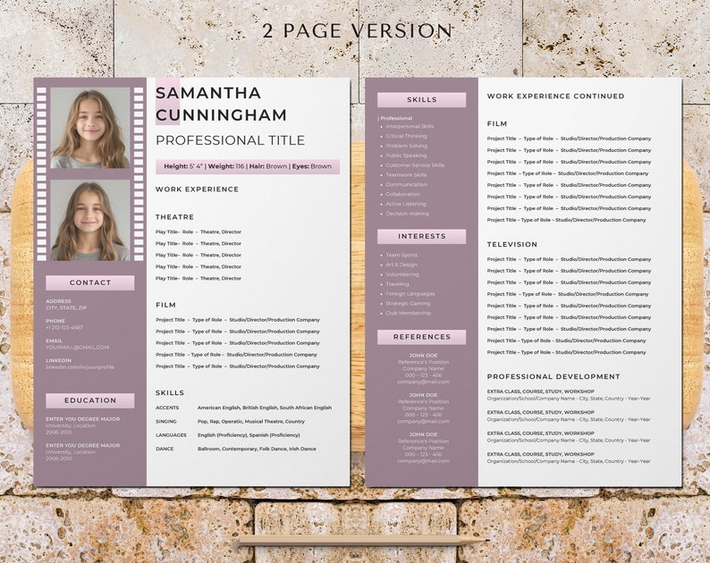 2 page child actor resume template