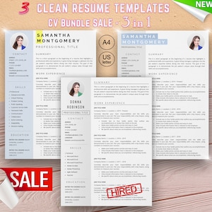 Modelo de currículo para mãe que fica em casa para Word, modelos de currículo do pacote 3, inclui cartas de apresentação e páginas de referência correspondentes,