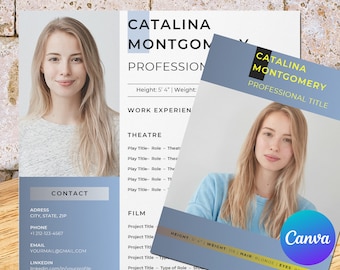 Acting resume template with photo for Canva: picture-perfect path for aspiring actors & beginner actresses
