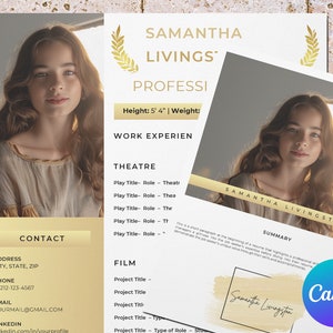 Child actor resume template for Canva, kid actor resume, child model actor and actress cv with photo, professional headshot and cover letter