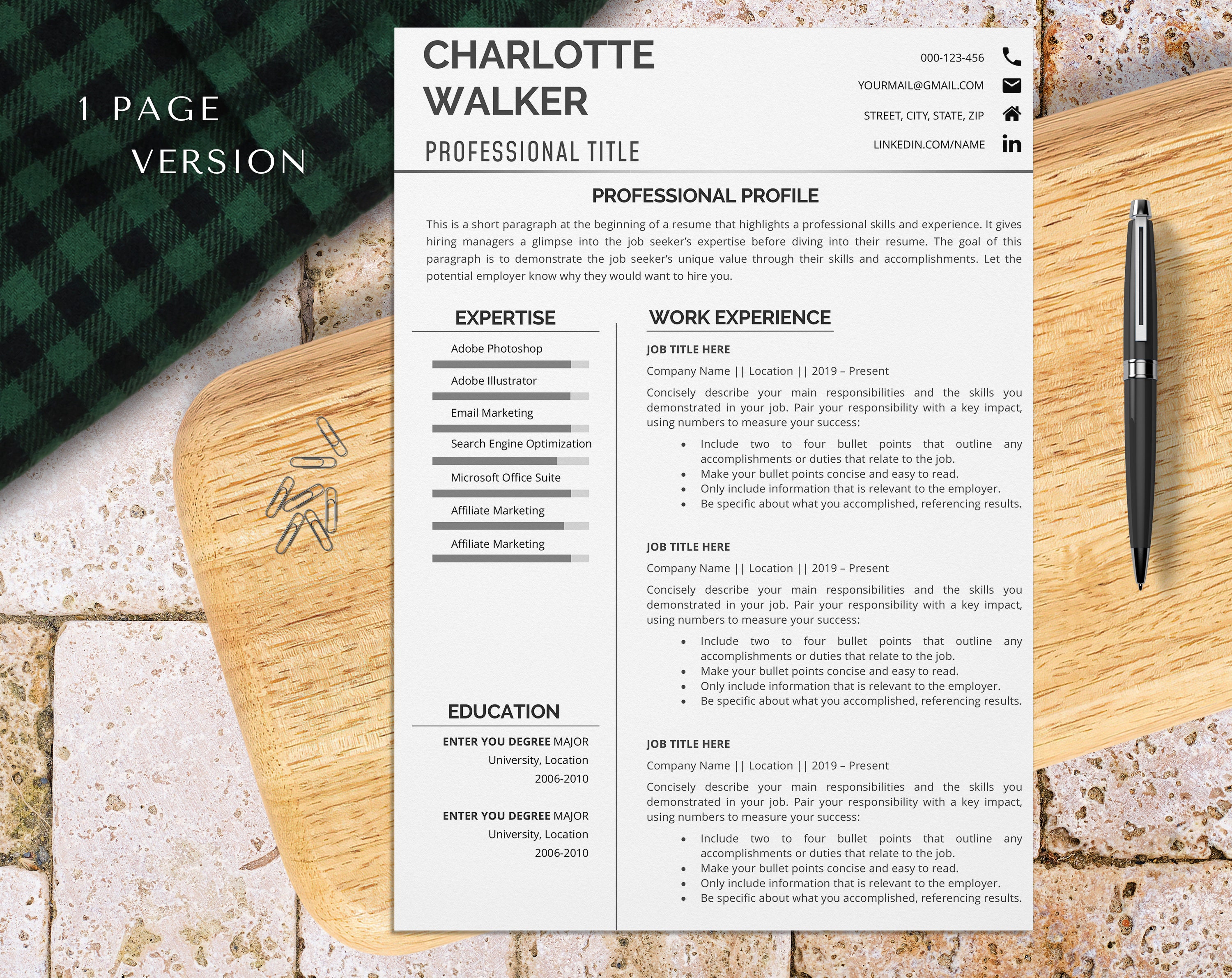 Marketing Managers Resume CV Template for Word, Office Administrative ...