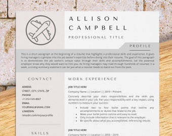 Airline pilot resume template for Word, flight attendant resume, aircraft cv, airline cv, airport cv, cabin attendant cv, stewardess resume