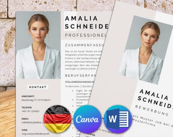 Tabellarischer lebenslauf vorlage mit foto für Word und Canva: bewerbungsvorlagen auf deutsch für einen modernen