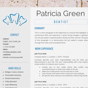 Registered Dental Assistant Resume Template for Word, Dentist CV, Dental Hygienist CV, Dental Lab Technician, Orthodontic CV, medical resume