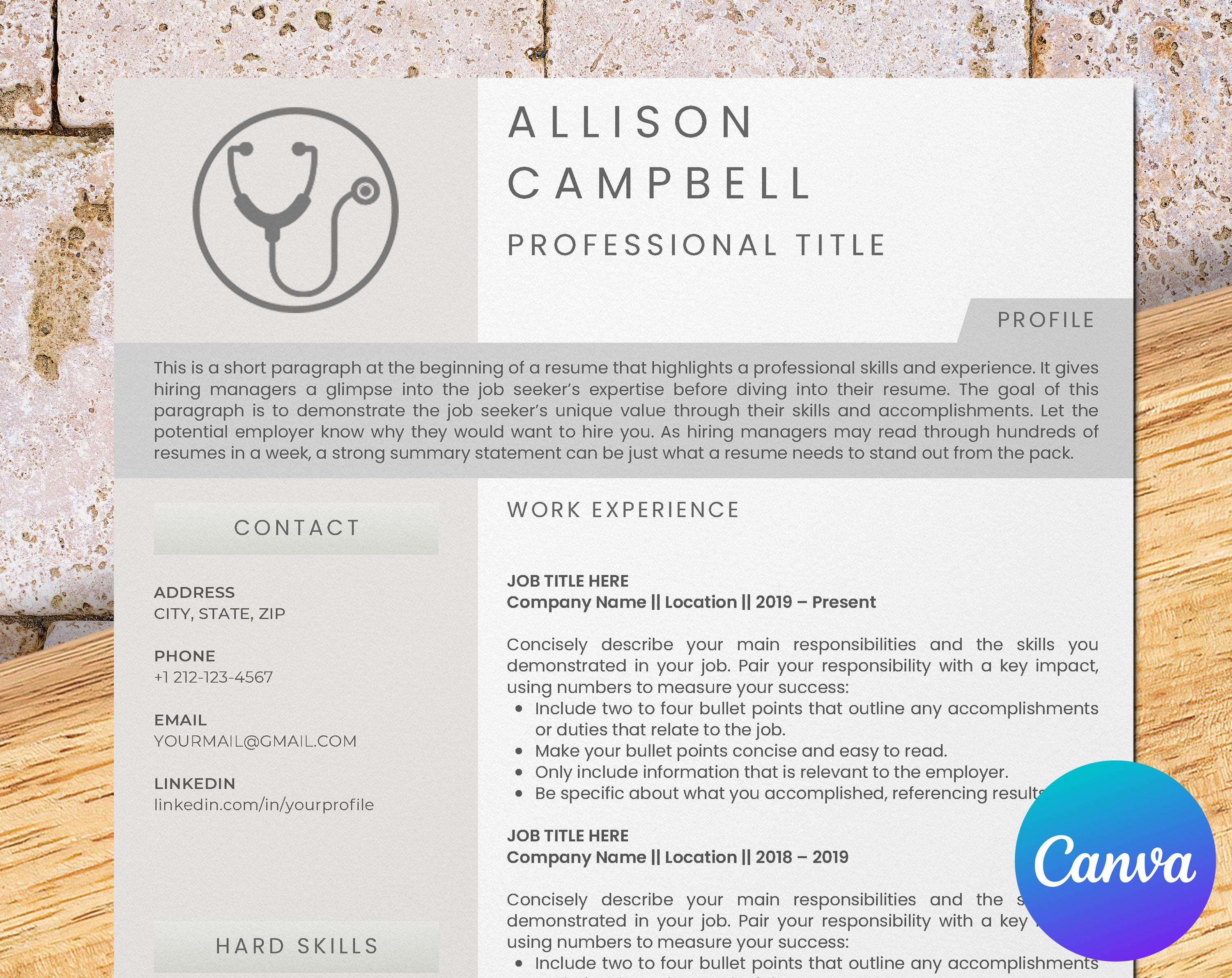 Licensed practical LPN nurse resume template, registered nurse resume template for Canva