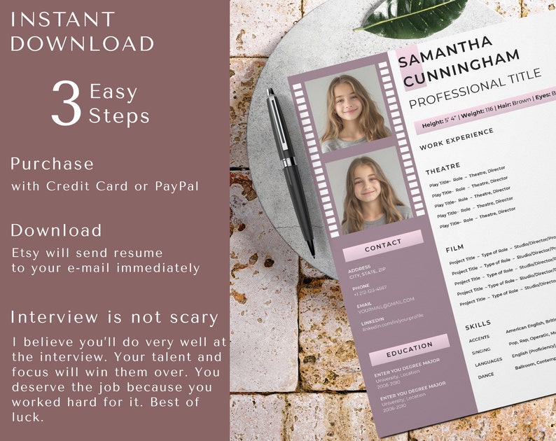 child model resume template with photo