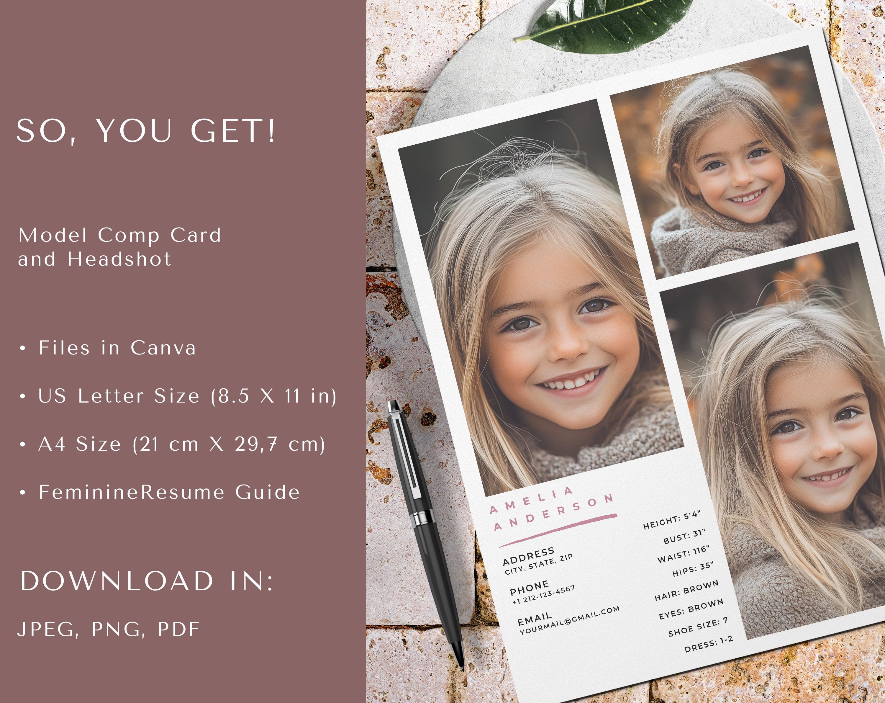 Kids Model Comp Card for Canva: Modeling Agency Zed Card, Editable ...