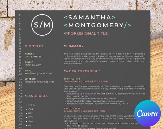 Software developer resume template for Canva, web developer, software engineer, programmer it resume, php and java developer cv