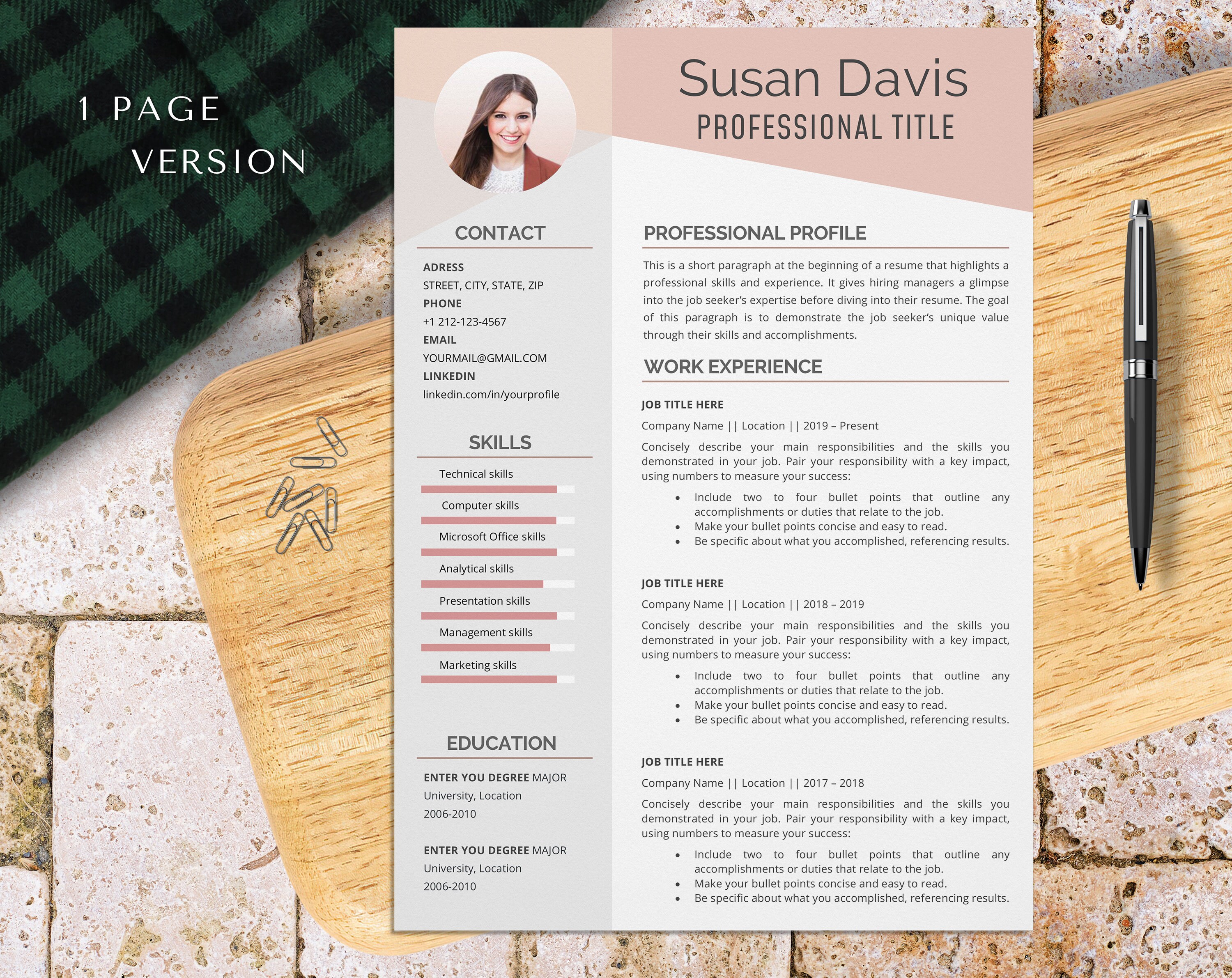 Resume Examples Female Feminine Resume Template With Photo for Word, Sorority Resume, Stay at ...